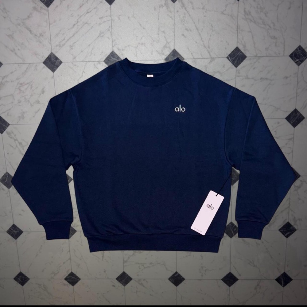 Alo Crewneck Navy Blue Sweatshirt Women's Pullover NWT Size L